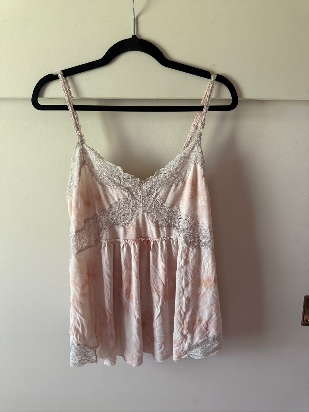Free People Blush Pink Lace-Trim Satin Chemise Camisole